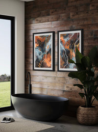 ‘Azure Falls I & II’ Hand Embellished Print Pair