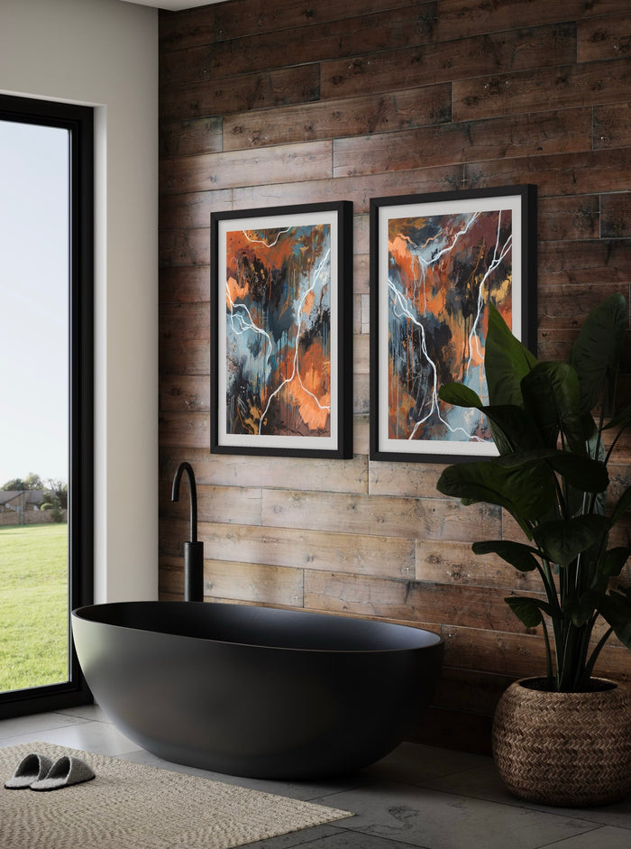 ‘Azure Falls I & II’ Hand Embellished Print Pair