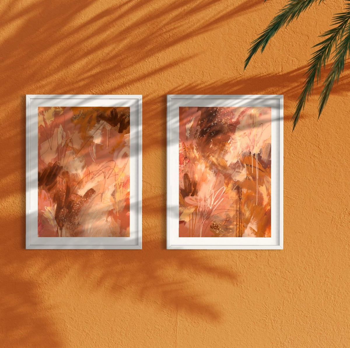 Terracotta Palms I & II Fine Art Print Pair