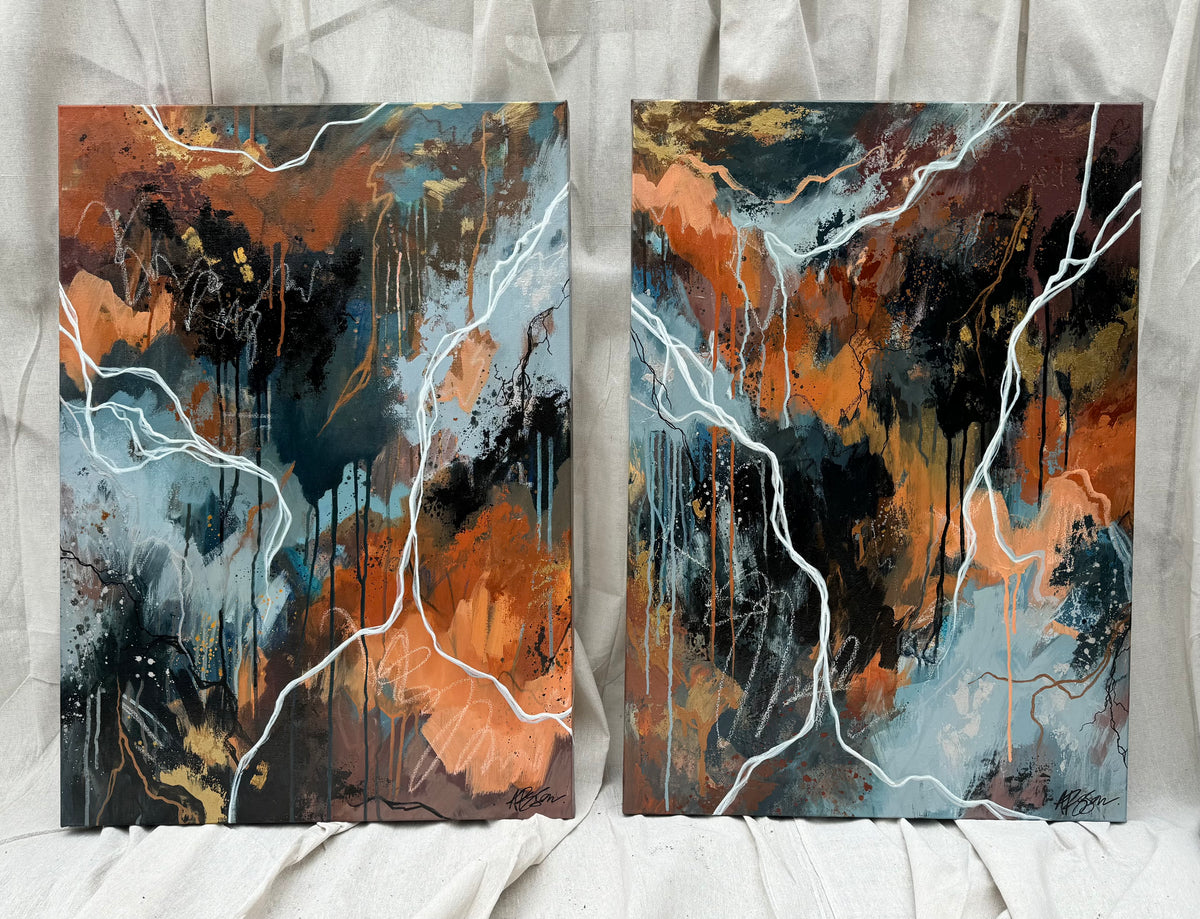 ‘Azure Falls’ Set of 2 Original Paintings